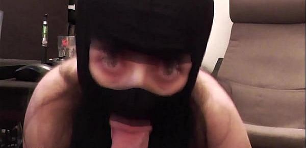  Double-D Jizz Burglar Drains two ball-sacks! Amateur Big tits MILF begging for spunk in a fetish mask and fuck-me high heels.